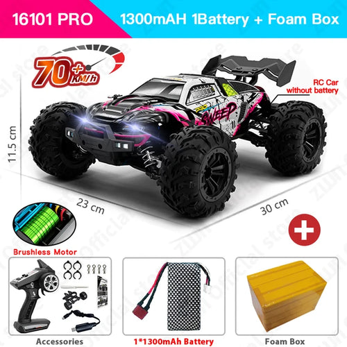 ZWN 1:16 70KM/H 4WD RC Car With LED Headlight Remote Control Cars High