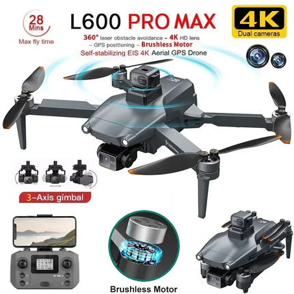 2024 New L600 PRO MAX GPS Drone 5KM 4K Professional HD Dual Camera