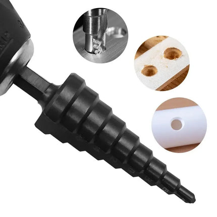 3pc Black Hexagonal Shank Straight Slot Ladder Drill Bit Reaming and