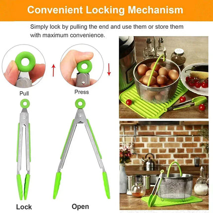 Anti Slip Cooking Serving Tongs Stainless Steel Food Clip Bread Salad