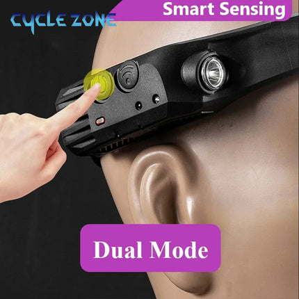 LED Sensor Headlamp Built-in Battery USB Rechargeable Head Flashlight