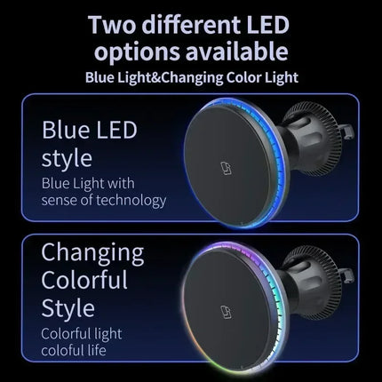 30W Magnetic Car Wireless Chargers RGB LED Light For iPhone 12 13 14