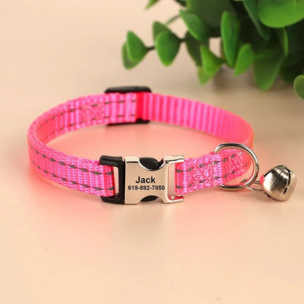 Personalized Name Cat Collar Reflective Nylon Dog Cats ID Collar With