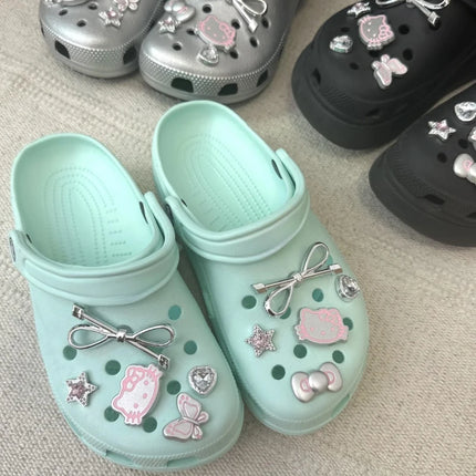 MINISO Silvery Hello Kitty Set Girls Women Shoe Charms DIY Hole Shoes