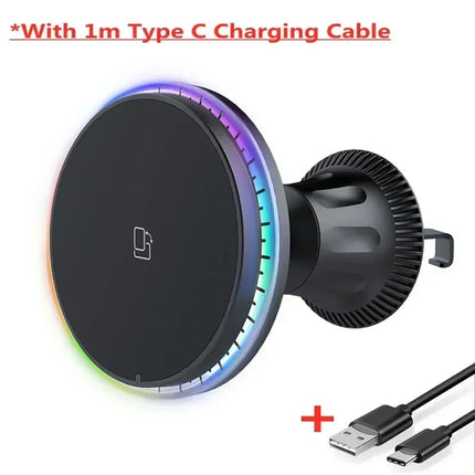 30W Magnetic Car Wireless Chargers RGB LED Light For iPhone 12 13 14