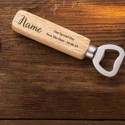 Personalized Bottle Opener Wedding Favour Gift for Him Engraved Wooden