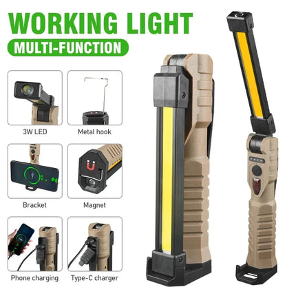 Portable Fold LED Flashlight Strong Magnet COB Working Light Type C