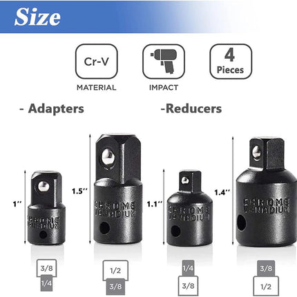 4pcs Socket Convertor Adaptor Reducer Set 1/2 To 3/8 3/8 To 1/4 3/4 To