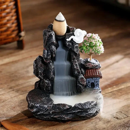 Incense Burner Mountains River Waterfall Fragrance Fireplace Backflow