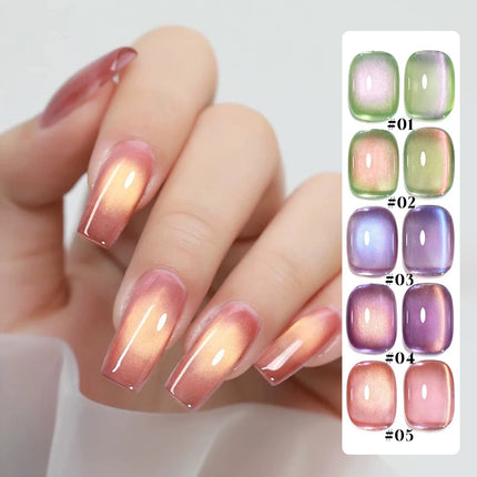 1/5PCS SS25 Cat Eye Gel Polish w/Glass Beads & Crystal, 5 Colors Salon