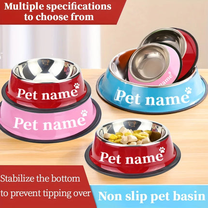 Custom Engraved Name Stainless Steel Pet Bowl Anti-Tip Non-Slip Base