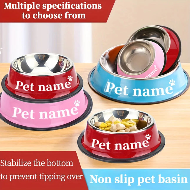 Custom Engraved Name Stainless Steel Pet Bowl Anti-Tip Non-Slip Base