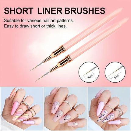 7/9/11/15/25mm Nail Liner Brush Set UV Gel Nail Brushes Kits 5pcs