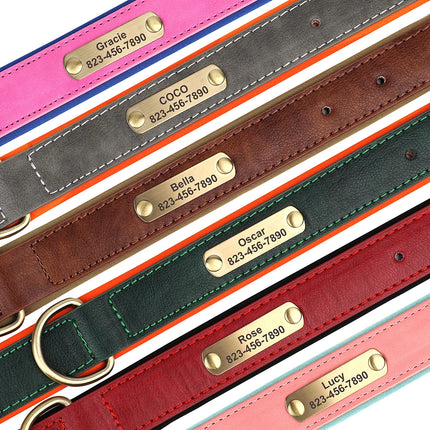 Personalized Dog Collar PU Leather Dogs Collars Free Engraving Pet ID