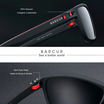 BARCUR Design TR90 Sunglasses Men Polarized Light Weight Sports Sun