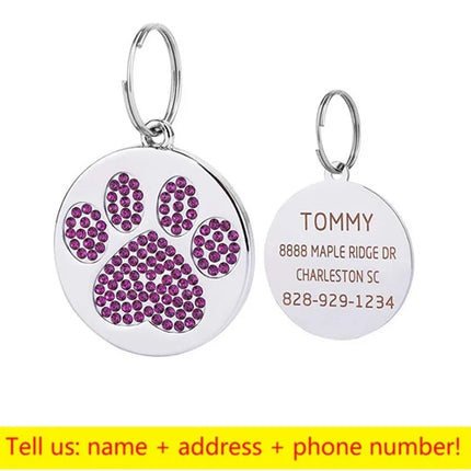 Stainless Steel Engraved Pet Name Collar Pendant ID Tags Personalized