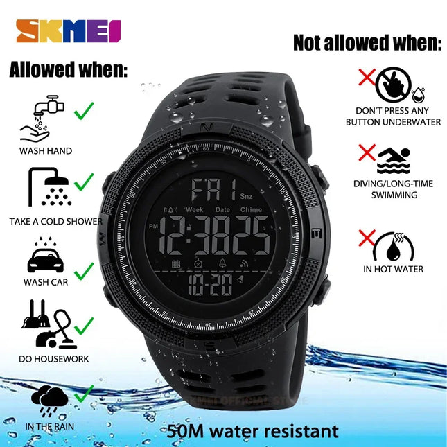 SKMEI 1251 Sports Digital Watch for Men Waterproof Military Electronic