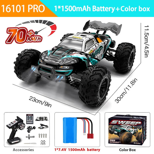 16103PRO 2.4GHz 70KM/H Professional RC Car: Brushless Motor, 1:16