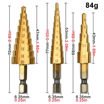 Step Drill Titanium Plated Hexagonal Shank Straight Groove