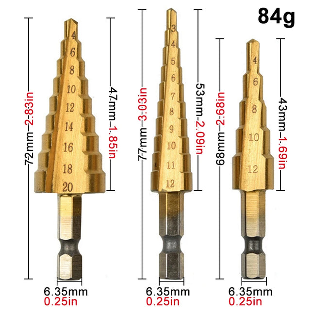 Step Drill Titanium Plated Hexagonal Shank Straight Groove