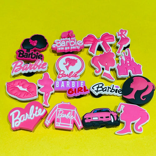 17PCS Cartoon Miniso Disney Barbie Girl Car Coat Bow Lips PVC Shoe