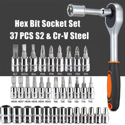 46pc Drive Socket Set 1/4 inch Ratchet Wrench Set with Sockets Metric