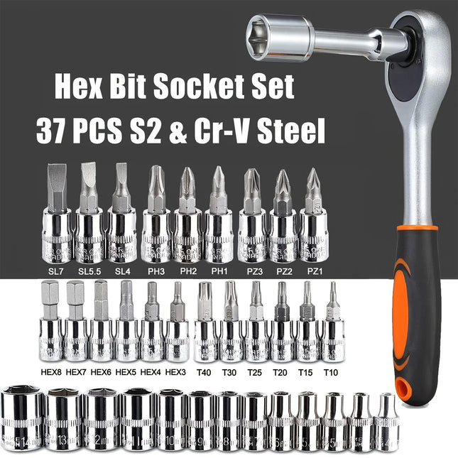46pc Drive Socket Set 1/4 inch Ratchet Wrench Set with Sockets Metric