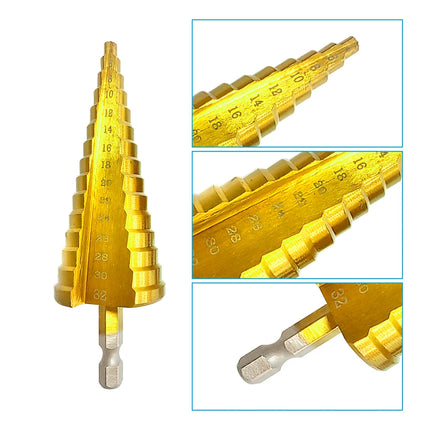 Step Drill Titanium Plated Hexagonal Shank Straight Groove