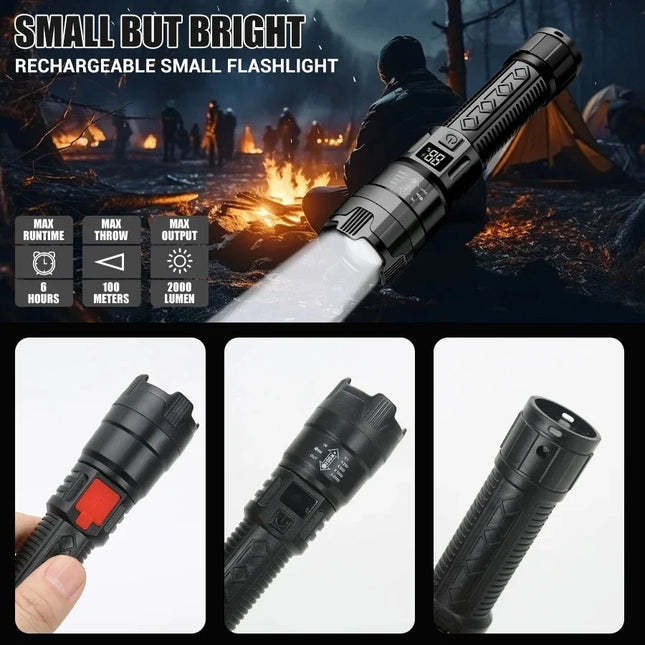 High Power 2000LM LED Flashlight Built-in Battery USB Rechargeable