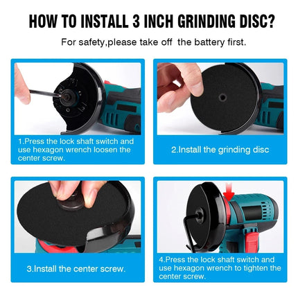 Cordless Electric Angle Grinder 19500rpm Handheld Polishing Grinding