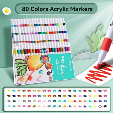 12-80 Colores Set Acrylic Paint Art Marker Pen Rock Painting for Kids