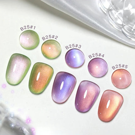 1/5PCS SS25 Cat Eye Gel Polish w/Glass Beads & Crystal, 5 Colors Salon