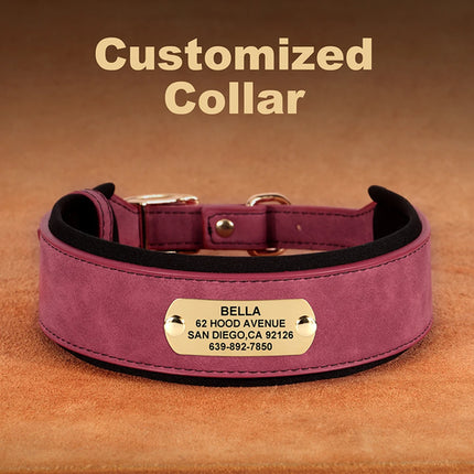 Customized Engraved Dog Collar Wide Leather Dog Collar Large Soft