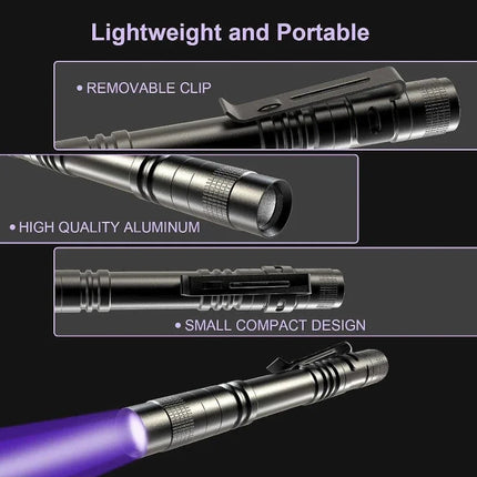 UV Flashlight 395nm Ultraviolet Torch With Pen Clip Portable AAA