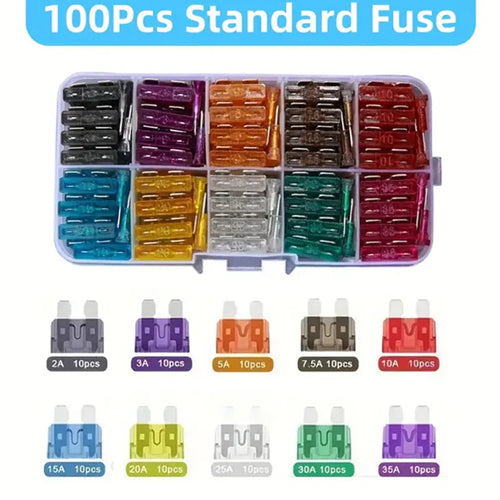 100 Pcs 10 Specifications Automotive Fuse Set 2A 3A 5A 7.5A 10A 15A