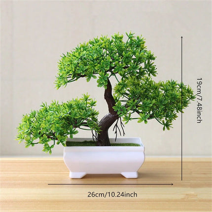 4Pcs Artificial Bonsai Tree, Fake Potted Plants, Small Plastic Green
