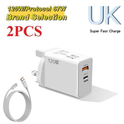 120W USB Fast Charger With Type C Cable Fast Charging Adapter For