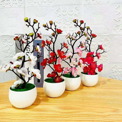 Simulation Plum Flower Pot Plant Artificial Plastic Fake Flowers Home