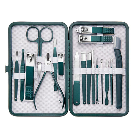 Green Manicure Set With Leather Case Professional Foot And Face Care