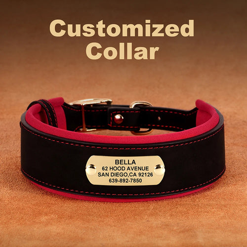 Customized Engraved Dog Collar Wide Leather Dog Collar Large Soft