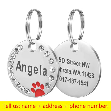 Stainless Steel Engraved Pet Name Collar Pendant ID Tags Personalized