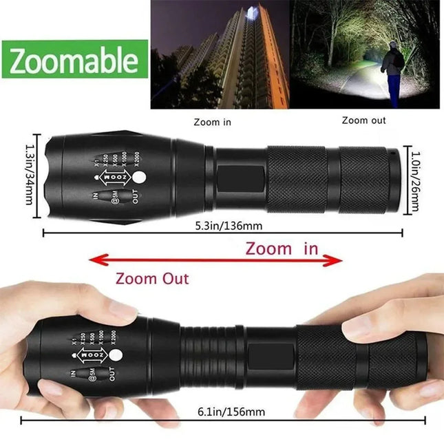 High Power T6 LED Flashlights Camping Torch 5 Light Modes Zoom Light