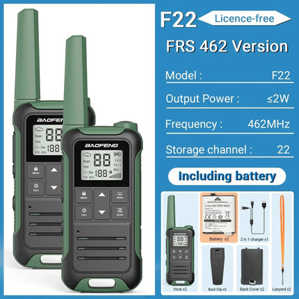 2PCS Baofeng F22 PMR FRS Mini Walkie Talkie Waterproof Type-C