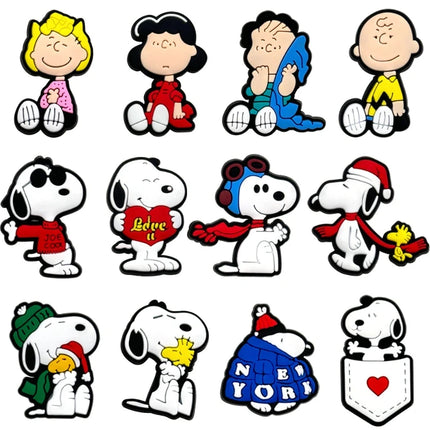 12-Pack SnoopyFashion Themed Shoe Charms Cartoon Kawaii Decoration