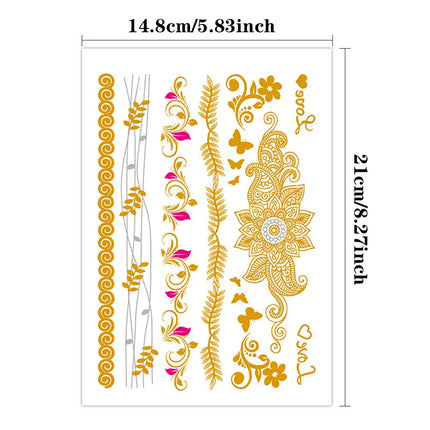 Waterproof Temporary Tattoo Sticker Flowers Mandala Henna Golden