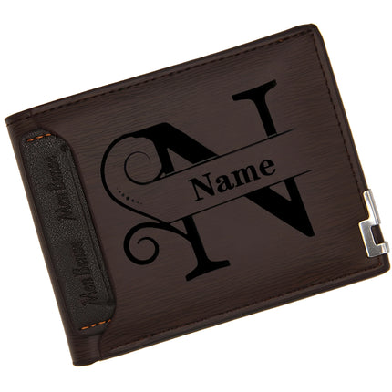 Custom Engraved Initials & Name PU Leather Wallet Men Gift for
