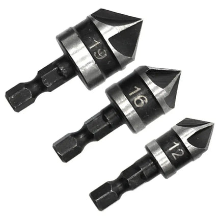 3PC Hexagonal Shank 90 Degree Black Five Blade Chamferer 12/16/19mm