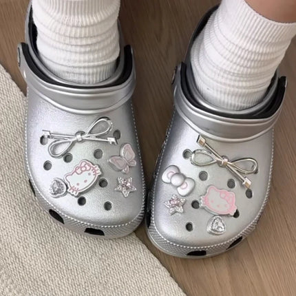 MINISO Silvery Hello Kitty Set Girls Women Shoe Charms DIY Hole Shoes