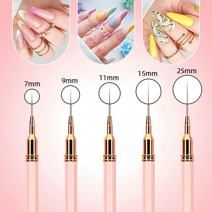 7/9/11/15/25mm Nail Liner Brush Set UV Gel Nail Brushes Kits 5pcs