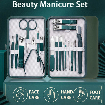 Green Manicure Set With Leather Case Professional Foot And Face Care